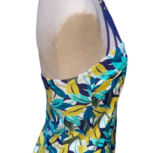 New Directions Size S Womens Tankini Swimwear Top With Multicolor Leaf Print & S - Picture 2 of 11